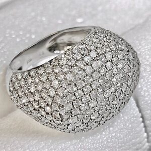 10k White Gold Bold Bombe Dome Ring Natural Diamond/2 Carats/Size 6